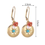 Stainless steel gold round brand diamond turquoise eye earrings