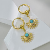 Stainless steel gold round brand diamond turquoise eye earrings