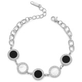 Round black and white shell stainless steel bracelet