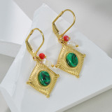 Stainless steel gold round brand diamond turquoise eye earrings