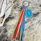 Multi-color fringed turquoise key chain