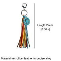 Multi-color fringed turquoise key chain