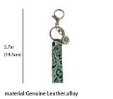 Western denim key chain leather embossed fringed turquoise leather pendant