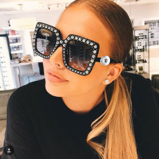 18MM Snaps button jewelry wholesale Diamond plated large frame square sunglasses Full sky star dazzling ocean sunglasses
