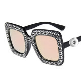 18MM Snaps button jewelry wholesale Diamond plated large frame square sunglasses Full sky star dazzling ocean sunglasses