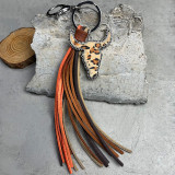 Pendant multicolor tassel animal printing leather key chain genuine leather