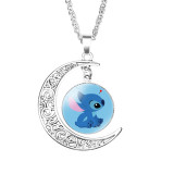 Star Baby Stitch Glass Moon Pendant Necklace