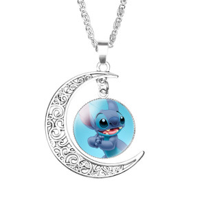 Star Baby Stitch Glass Moon Pendant Necklace