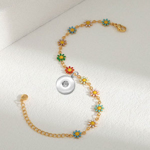 20MM Snaps button jewelry wholesale Daisy temperament painted drop glaze flower bracelet