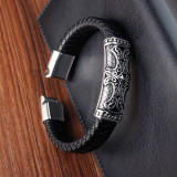 21CM Cross Stainless steel genuine leather woven bracelet