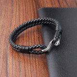 21CM  Stainless steel genuine leather woven bracelet
