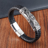 21CM Cross Stainless steel genuine leather woven bracelet