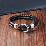21CM  Stainless steel genuine leather woven bracelet