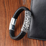 21CM Stainless steel genuine leather woven bracelet