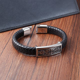 21CM Cross Stainless steel genuine leather woven bracelet