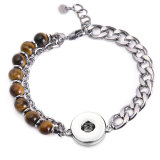 Map Stone Tiger Eye Stone Volcanic Stone Stainless Steel Splice Double Bracelet 18MM Snaps button jewelry wholesale