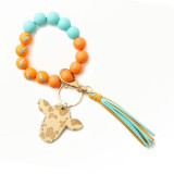 Cow head key chain tassel pendant cow wooden bead bracelet