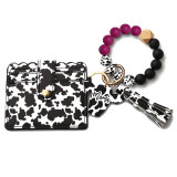 Mother's Day silicone bead bracelet card bag bracelet cow grain leather cow head wood chip key chain gift