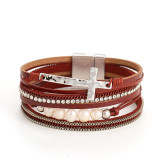 Cross multi-layer Bohemian leather bracelet pearl inlaid diamond magnetic clasp bracelet