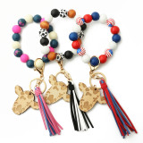 Cow head key chain tassel pendant cow wooden bead bracelet