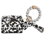 Mother's Day silicone bead bracelet card bag bracelet cow grain leather cow head wood chip key chain gift