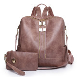 Leopard solid color backpack mother bag leather backpack bags