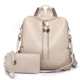 Leopard solid color backpack mother bag leather backpack bags