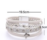 Butterfly PU leather bracelet with magnetic buckle and bead bracelet