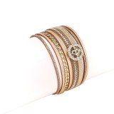 Fashion diamond multi-layer magnetic buckle PU leather bracelet chain bracelet