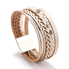 Fashion leather woven bracelet magnetic buckle bohemian bead chain