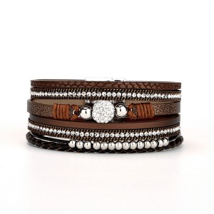 Soft clay dot drill multi-layer personalized leather bracelet magnetic buckle