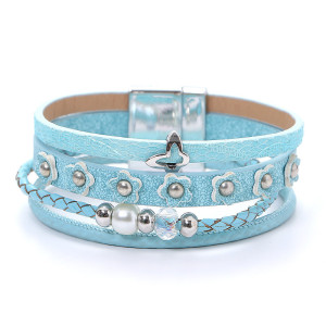 Butterfly PU leather bracelet with magnetic buckle and bead bracelet
