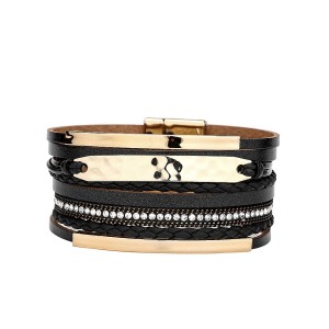 Square copper tube multi-layer PU manual magnetic buckle leather bracelet