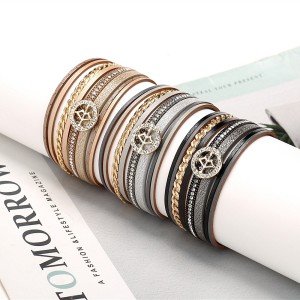 Fashion diamond multi-layer magnetic buckle PU leather bracelet chain bracelet