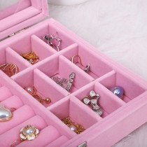 Jewelry storage box Exquisite small flannelette single layer lockable jewelry box with cover glass dustproof jewelry box