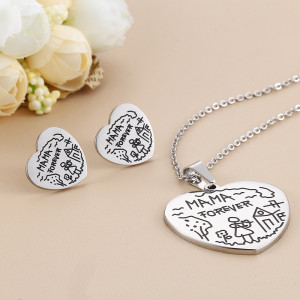 Stainless steel heart-shaped necklace earring set Mother's Day gift
