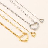 Stainless steel double love hollow necklace