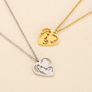 Stainless steel love hollowed-out mother holding child pendant Mother's Day gift necklace