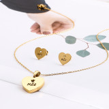 Stainless Steel Mother's Day Gift Love Hollow Necklace Earring Set