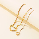 Stainless steel double love hollow necklace