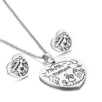 Stainless steel heart-shaped necklace earring set Mother's Day gift