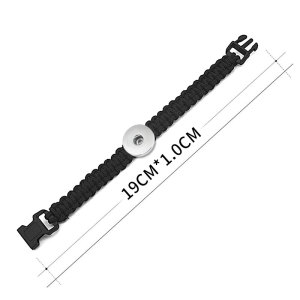 19CM  Handmade Lifesaving rope black line bracelets fit 20mm snaps chunks Snaps button jewelry wholesale