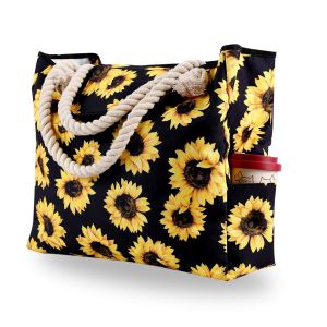 Large-capacity beach bag portable cross-body fashionable printed women's canvas one-shoulder handbag