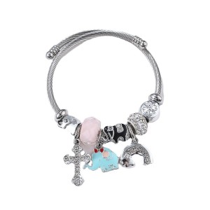 Stainless steel DIY beaded little elephant tassel crystal beaded cross rainbow steel bracelet
