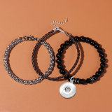 Stainless Steel Chain Bracelet Natural Stone Leather Rope Three Piece Bracelet fit 20mm snaps  jewelry