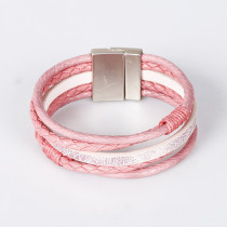 Multi-layer braided leather bracelet magnet buckle