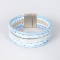 Multi-layer braided leather bracelet magnet buckle