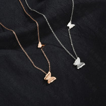 Stainless steel double-layer frosted butterfly necklace