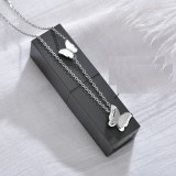 Stainless steel double-layer frosted butterfly necklace
