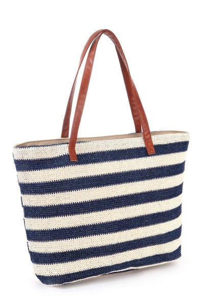 Straw beach bag stripe letter outdoor travel storage handbag